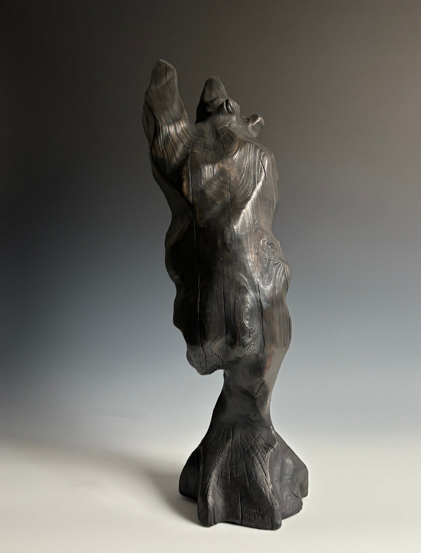 "TO REACH AN APPLE" HAND CARVED CYPRESS SCULPTURE