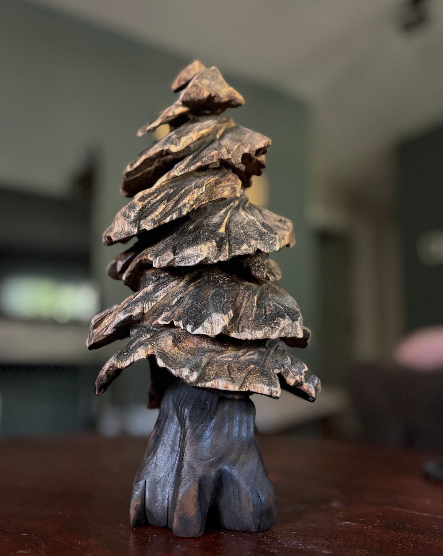 "FADING LIGHT" HAND CARVED WHITE PINE TREE SCULPTURE