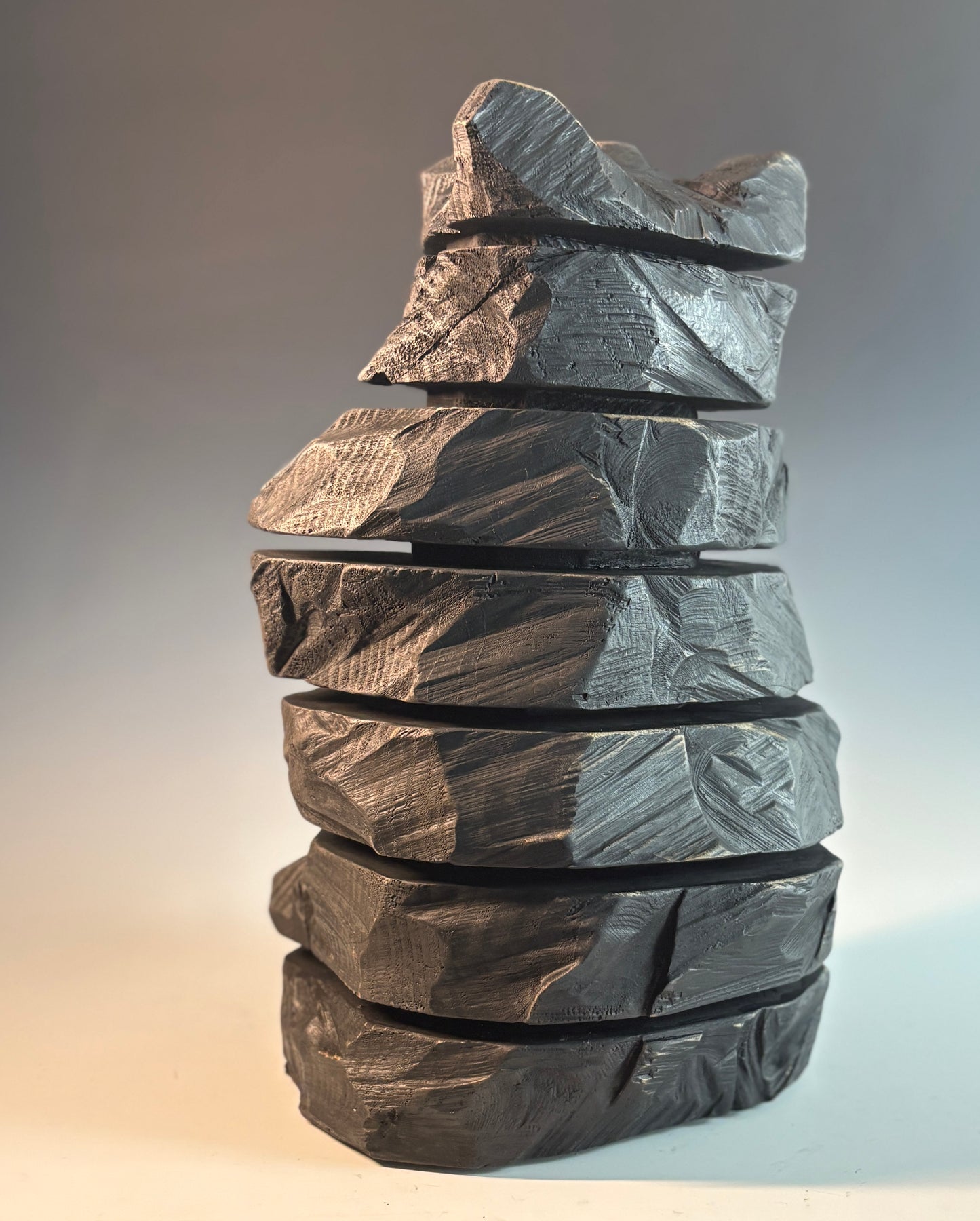 "SEVEN SLICES II" HAND CARVED SEGMENTED WHITE PINE BEAR SCULPTURE