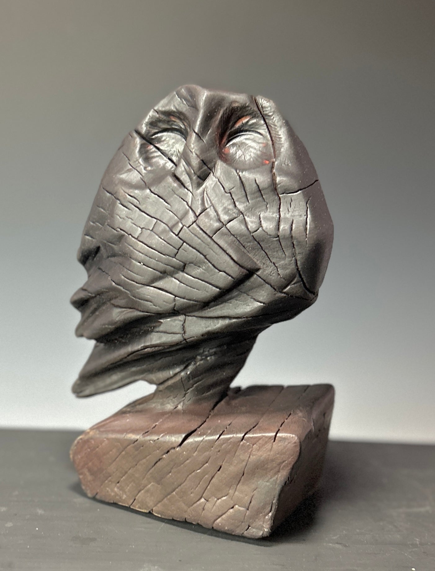 "CRACKS OF RESILIENCE OWL" CARVED WOOD SCULPTURE