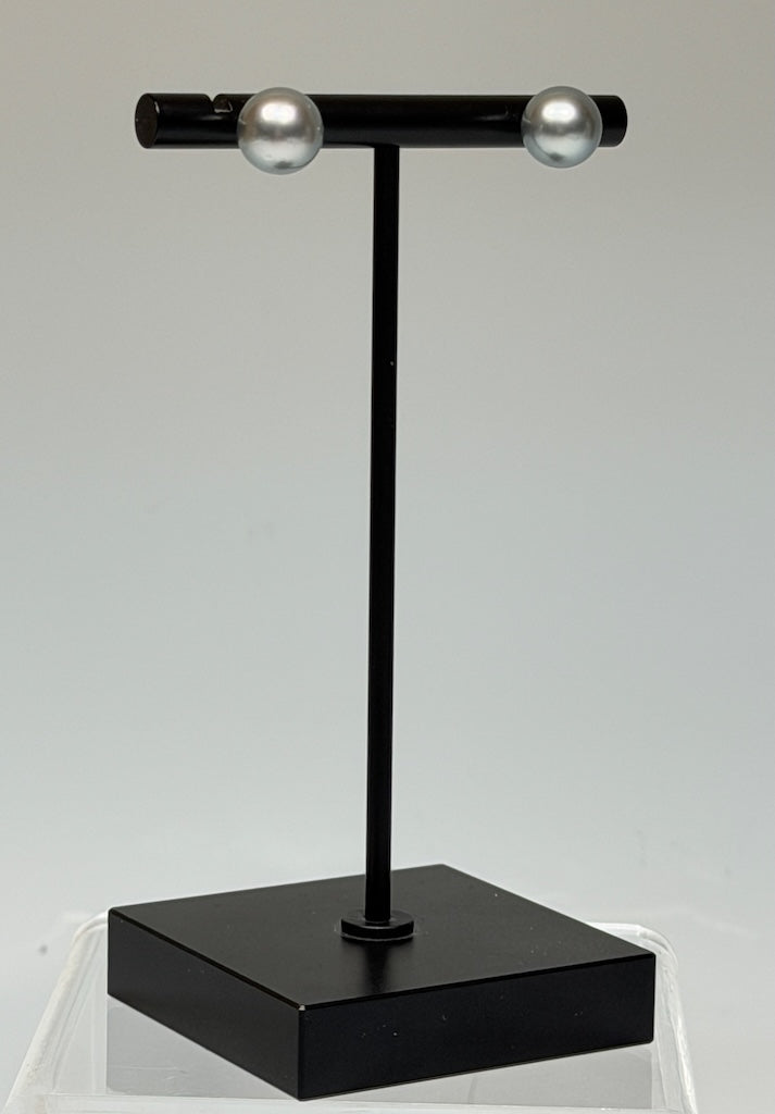 18K WHITE GOLD LIGHT TAHITIAN PEARL STUD EARRINGS AV2607