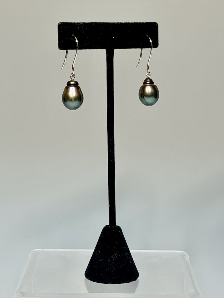 18K WHITE GOLD DROP TAHITIAN PEARL EARRINGS AV2650
