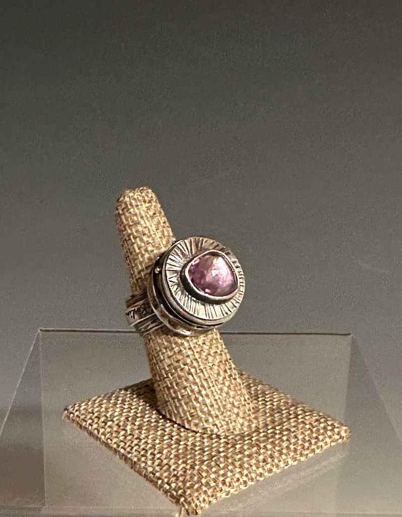 .925 ROSE CUT AMETHYST HOLLOW FORM STATEMENT RING BR144