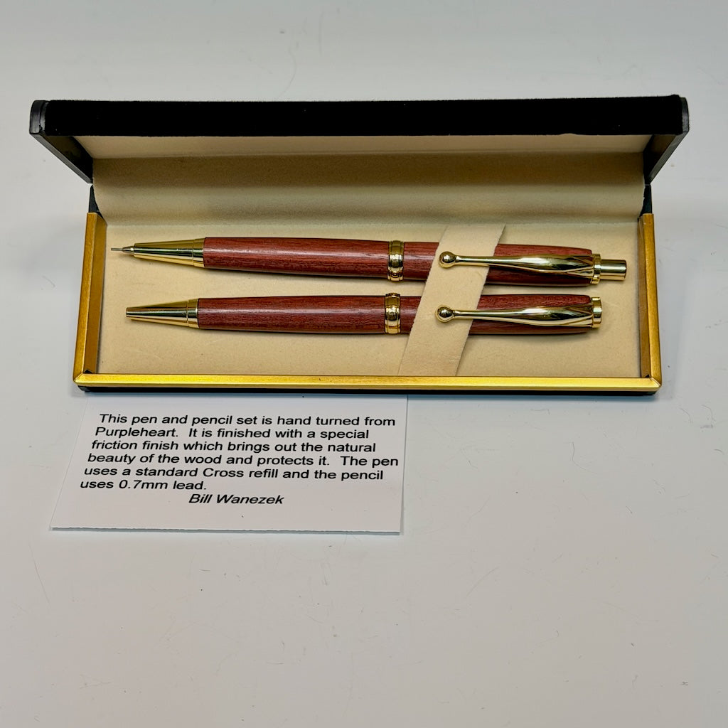 MEDIUM POINT PEN AND PENCIL SET WITH PURPLE HEART WOOD PP.3