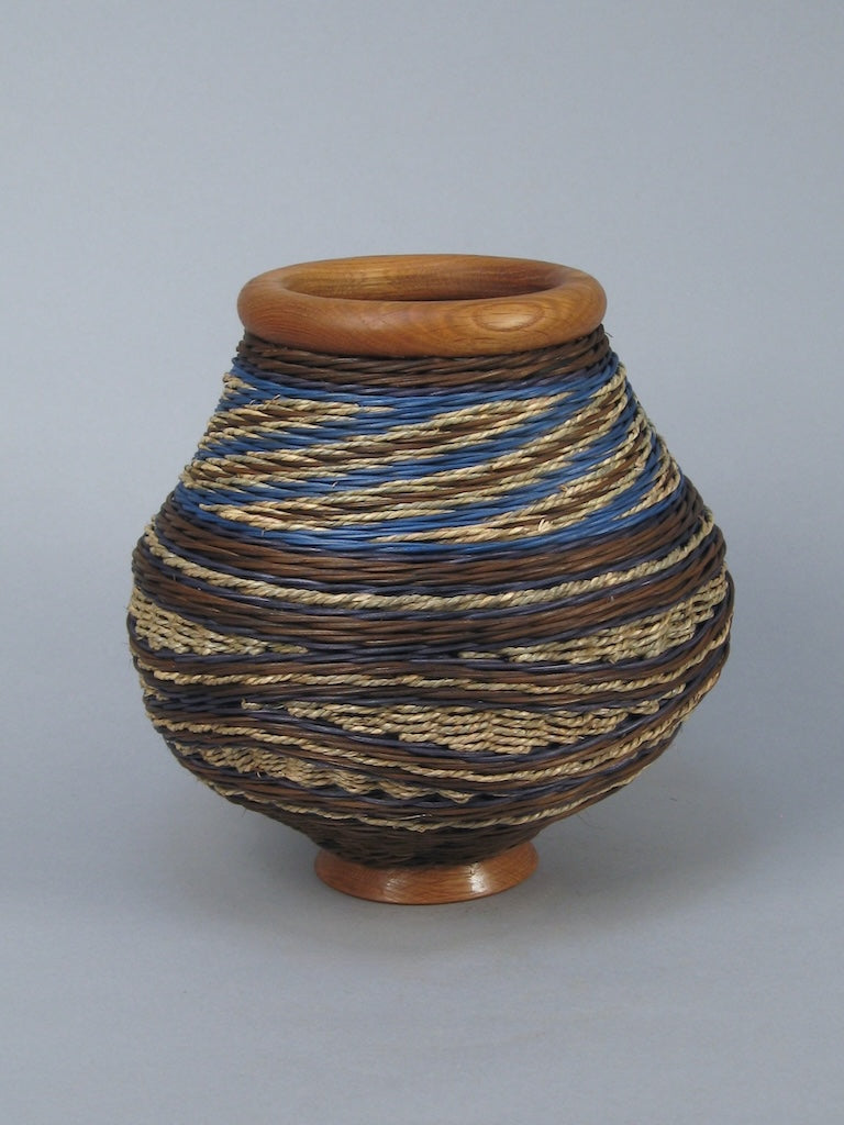 BLUE FEZ OAK MIXED MEDIA BASKETRY
