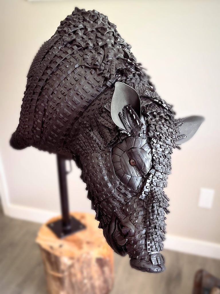 "RESILIENT BOAR" RECLAIMED BIKE TIRE SCULPTURE