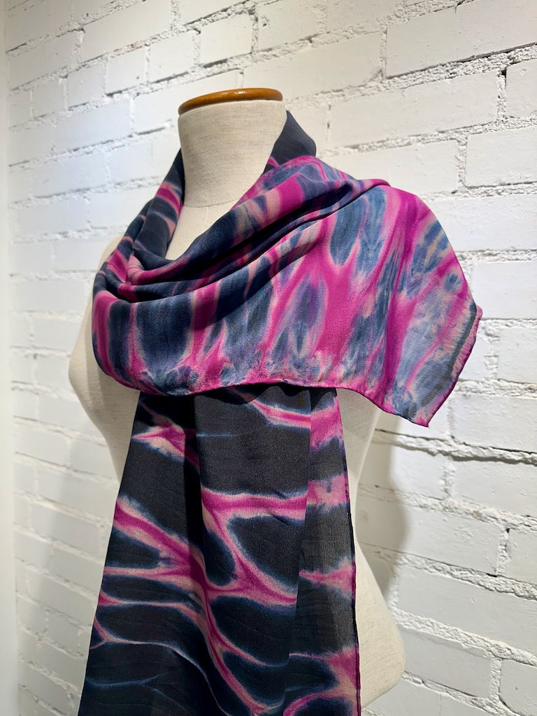 HAND DYED 100% SILK CREPE DE CHINE SHIBORI SCARF F284
