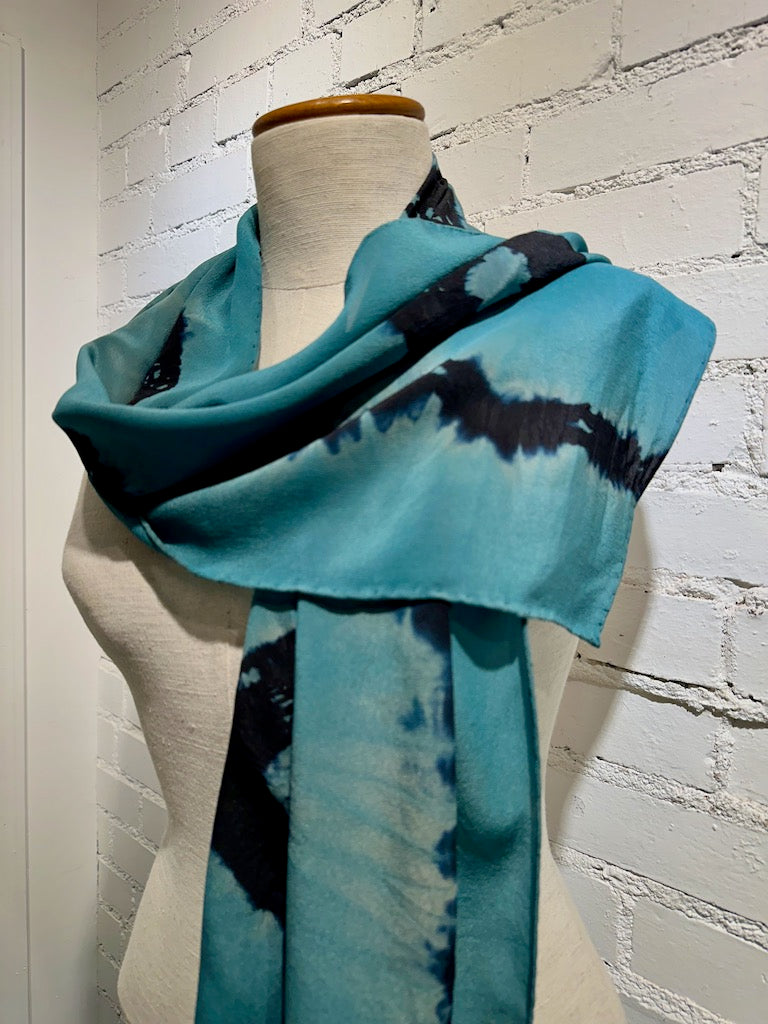 HAND DYED 100% SILK CREPE DE CHINE SHIBORI SCARF F285