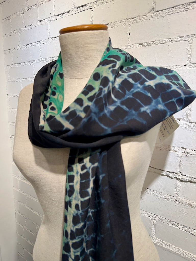 HAND DYED 100% SILK CREPE DE CHINE SHIBORI SCARF F286
