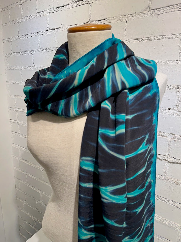 HAND DYED 100% SILK CREPE DE CHINE SHIBORI SCARF F287