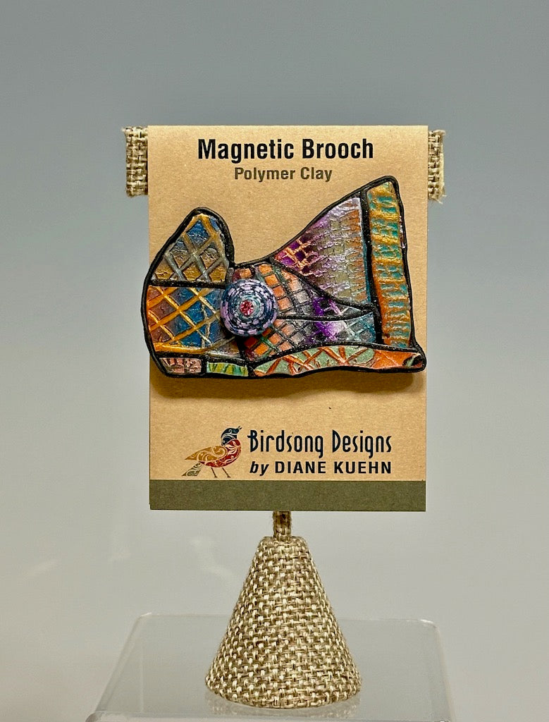 ABSTRACT POLYMER CLAY MAGNETIC BROOCH WITH SWAROVSKI CRYSTAL PCB708