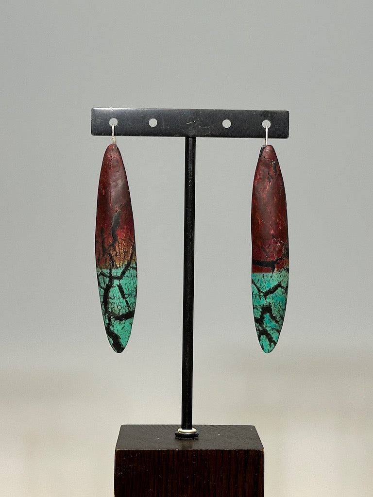 LONG OBLONG POLYMER CLAY STATEMENT EARRINGS ON SS EAR WIRES PCE682