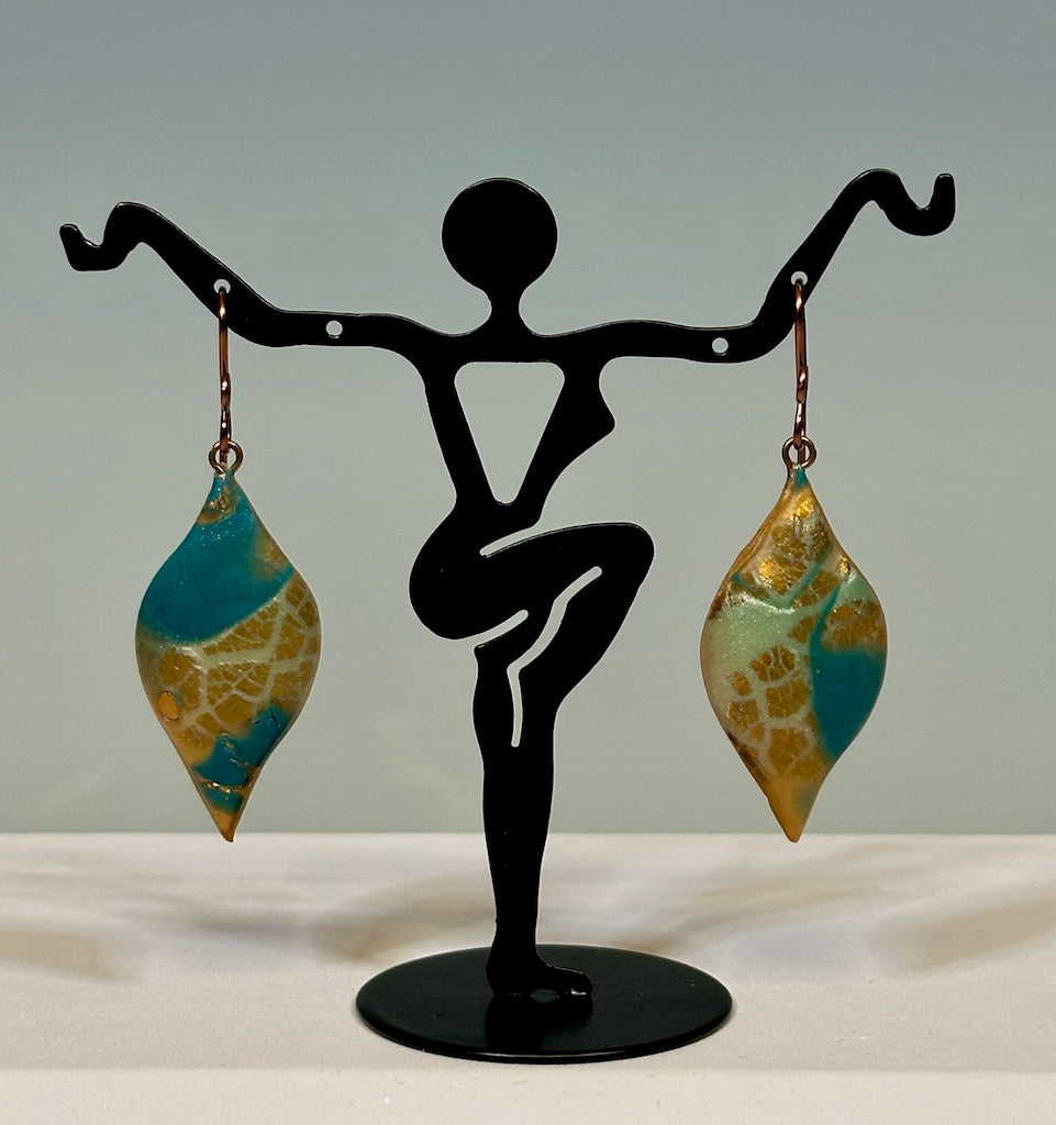 TUQUOISE AND GOLD POLYMER CLAY EARRINGS WITH COPPER WIRES PCE717
