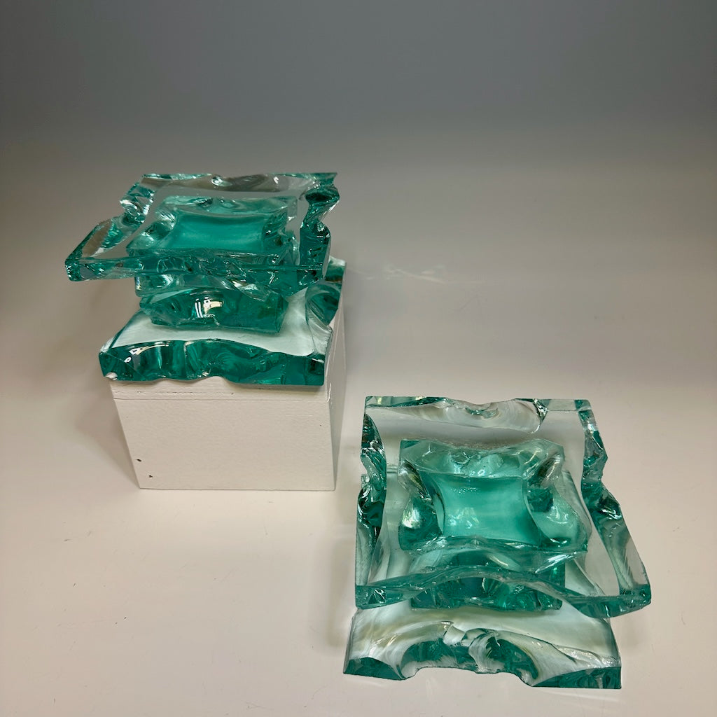 PAIR OF TWO FUSED GLASS CANDLE STANDS FM8252