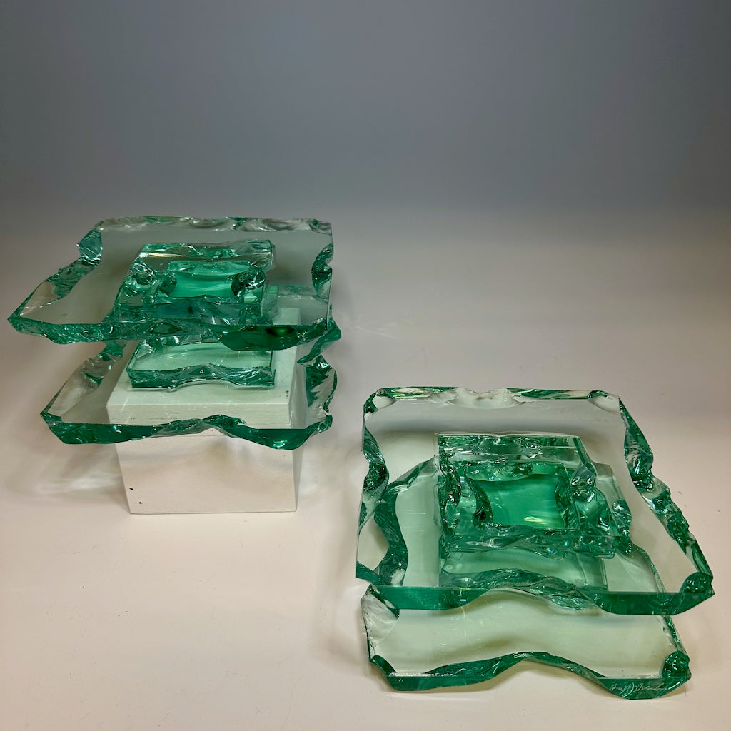 PAIR OF TWO EXTRA LARGE FUSED GLASS CANDLE STANDS FM8253