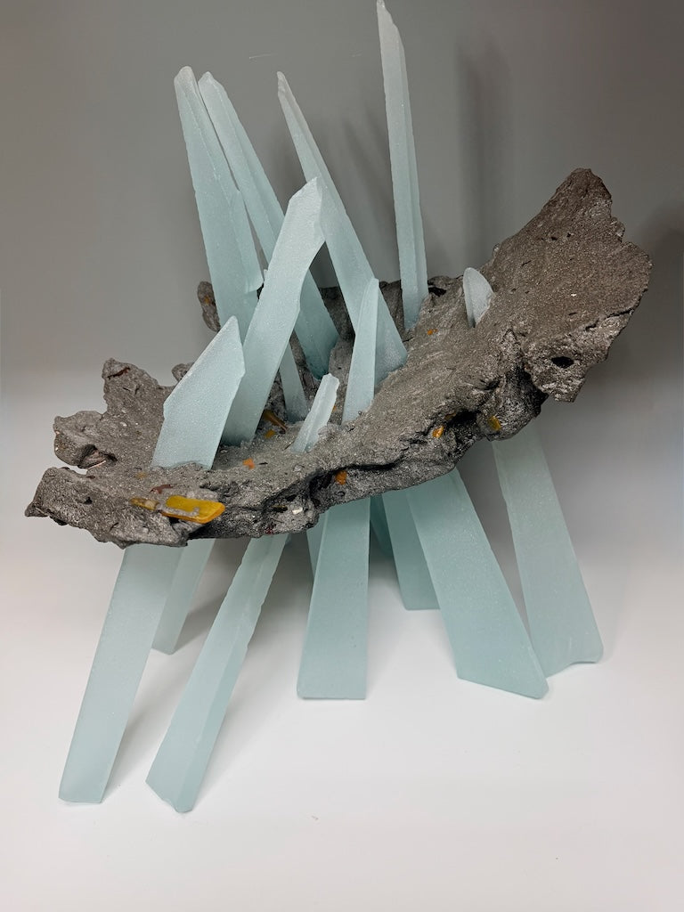 "PIERCING THE HOLLOW DARKNESS" FUSED GALSS ART SCULPTURE