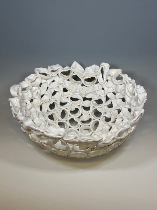 "WHITE CORAL BOWL"  Fused Glass Art Bowl