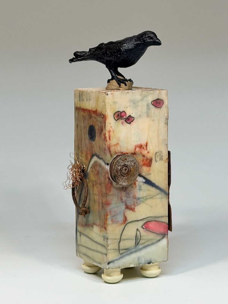 "THE COLLECTOR" MIXED MEDIA WITH ENCAUSTIC SCULPTURE