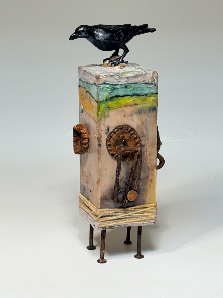 "TARNISHED" MIXED MEDIA WITH ENCAUSTIC SCULPTURE