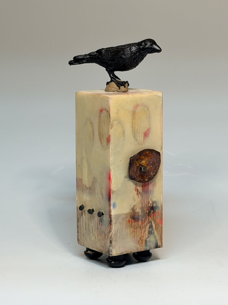 "THE COLLECTOR" MIXED MEDIA WITH ENCAUSTIC SCULPTURE 4.26