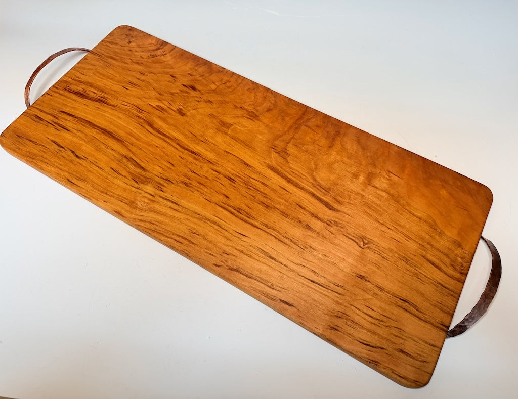 Cherry Wood Serving Tray with Hand Hammered Copper Handles II