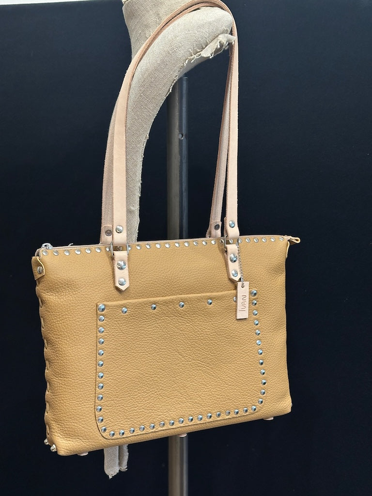 MUSTARD LEATHER ZIP TOTE II215