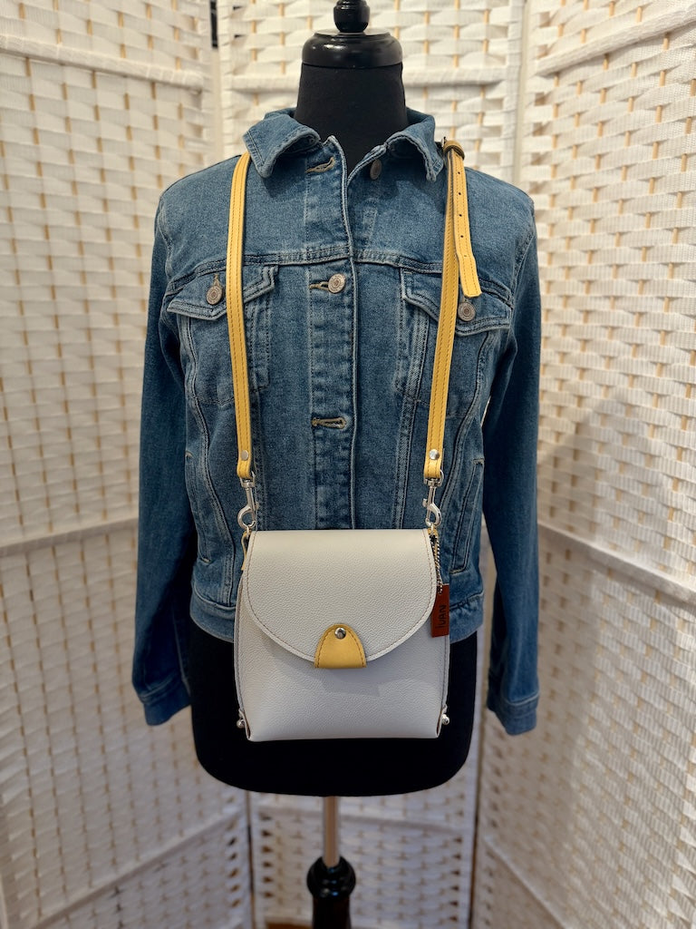 IVORY LEATHER PHONE BAG WITH FLAP TOP - II347