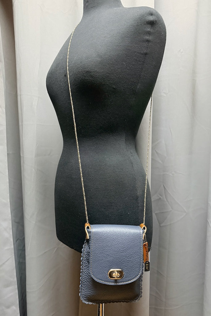 NAVY BLUE LEATHER PHONE BAG WITH FLAP CLOSURE - II353B