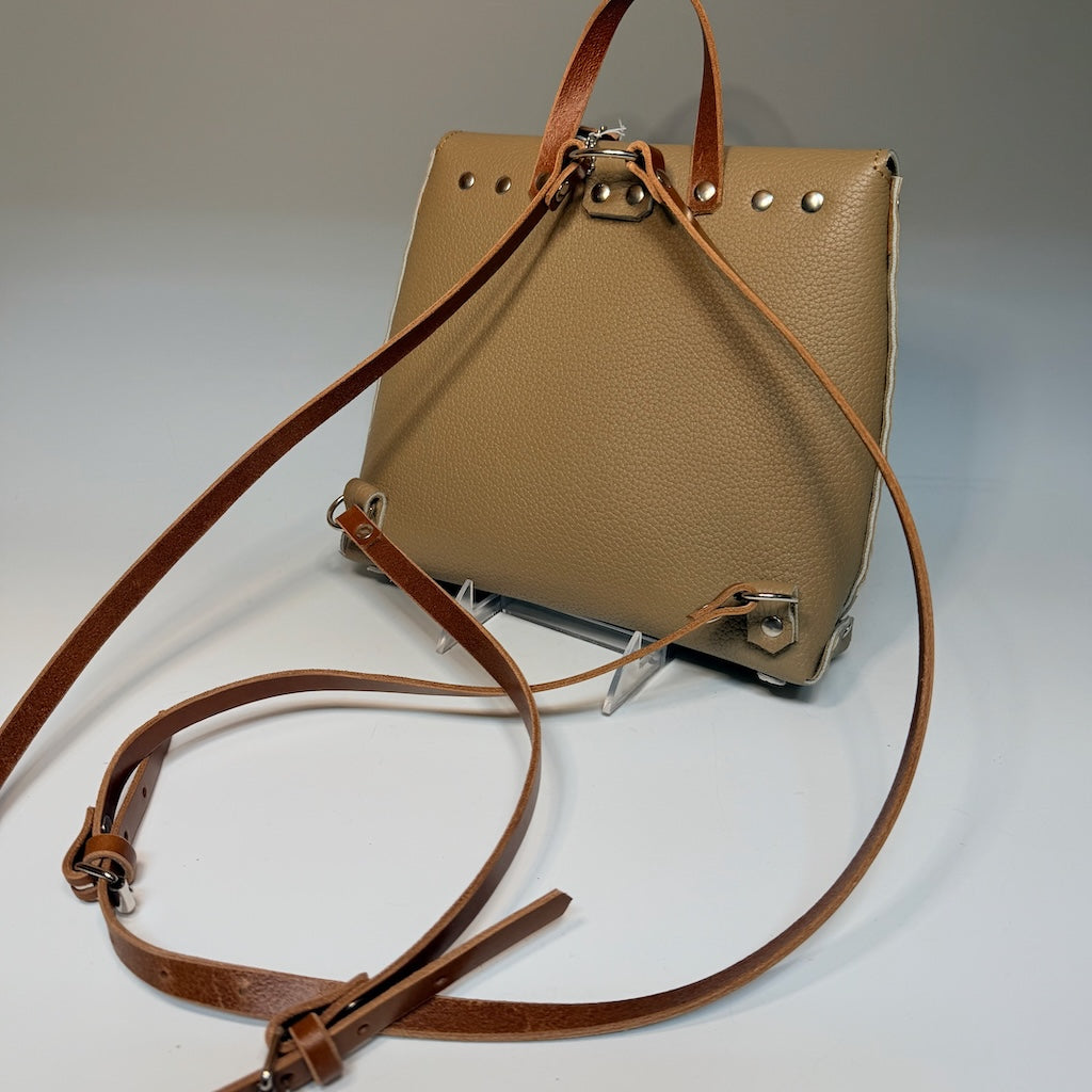 SMALL TAUPE WATERPROOF RIVETED LEATHER BACKPACK II404