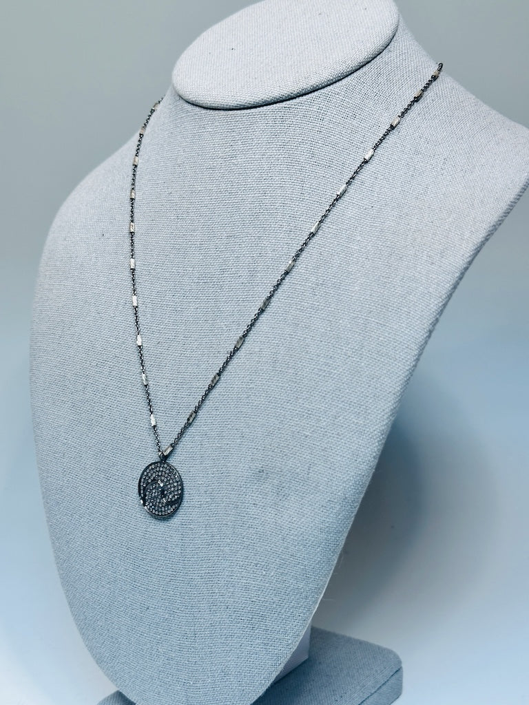 OXIDIZED STERLING SILVER AND DIAMOND YIN/YANG SYMBOL STATEMENT NECKLACE LCN2018