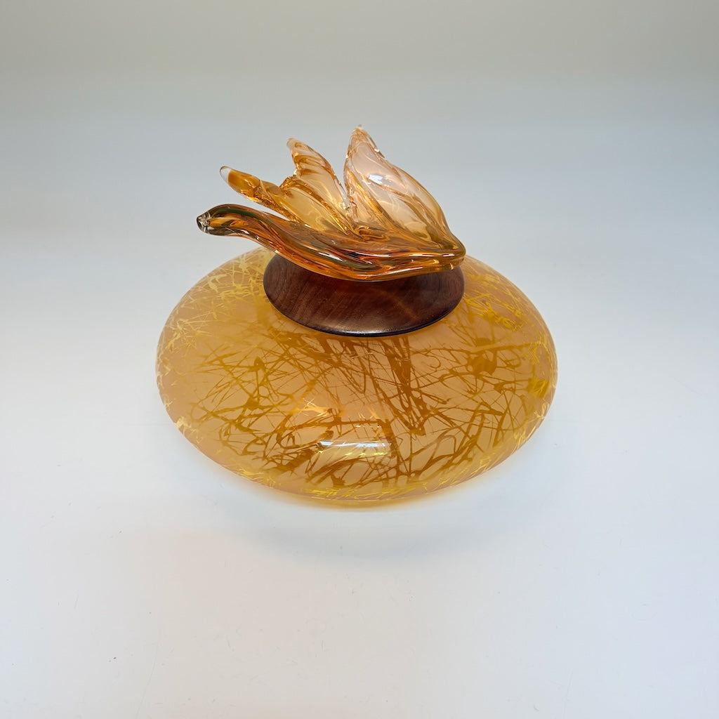 "BIRDS IN FLIGHT" AMBER BLOWN GLASS LIDDED VESSEL (Copy)
