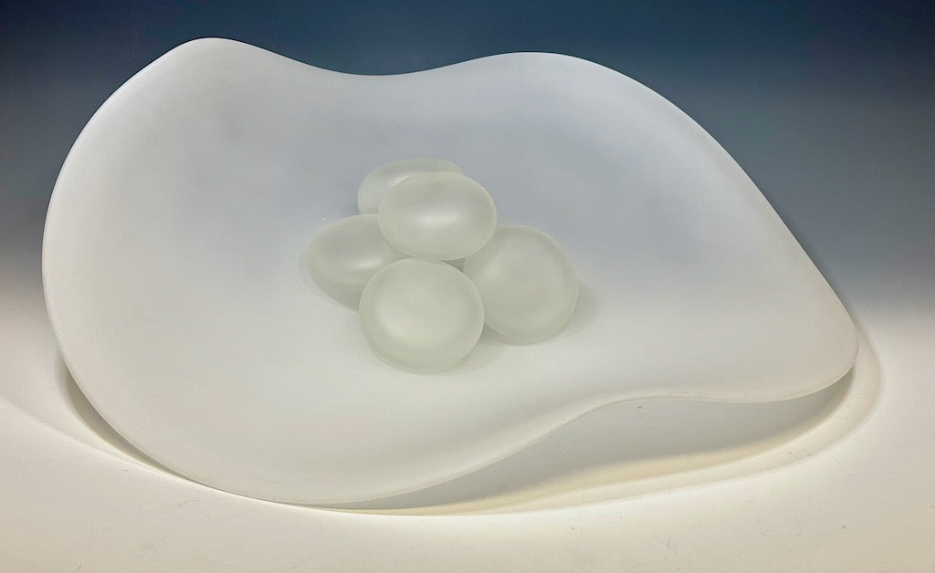 River Rock Series - Medium Frosted White Free Flow Glass Bowl with Glass River Rocks