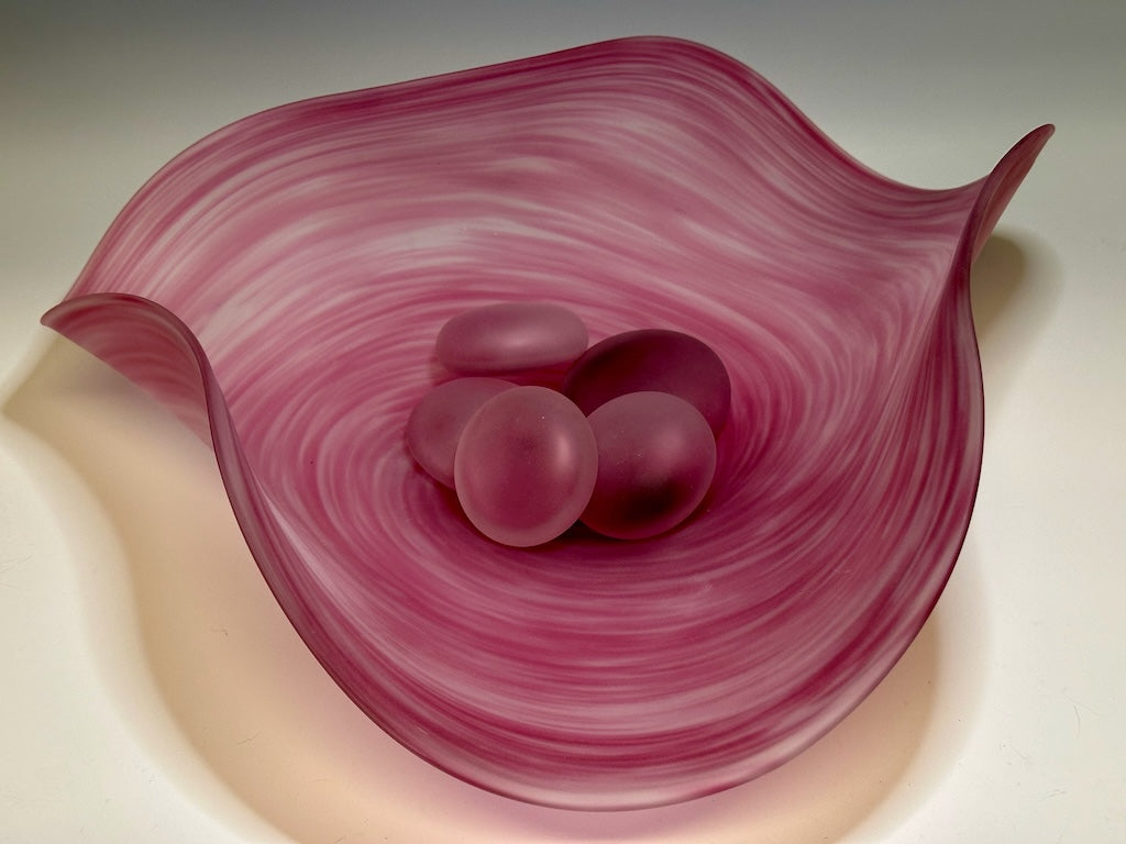 VORTEX AND RIVER ROCK GLASS BOWL WITH RUBY GOLD NEODYMIUM