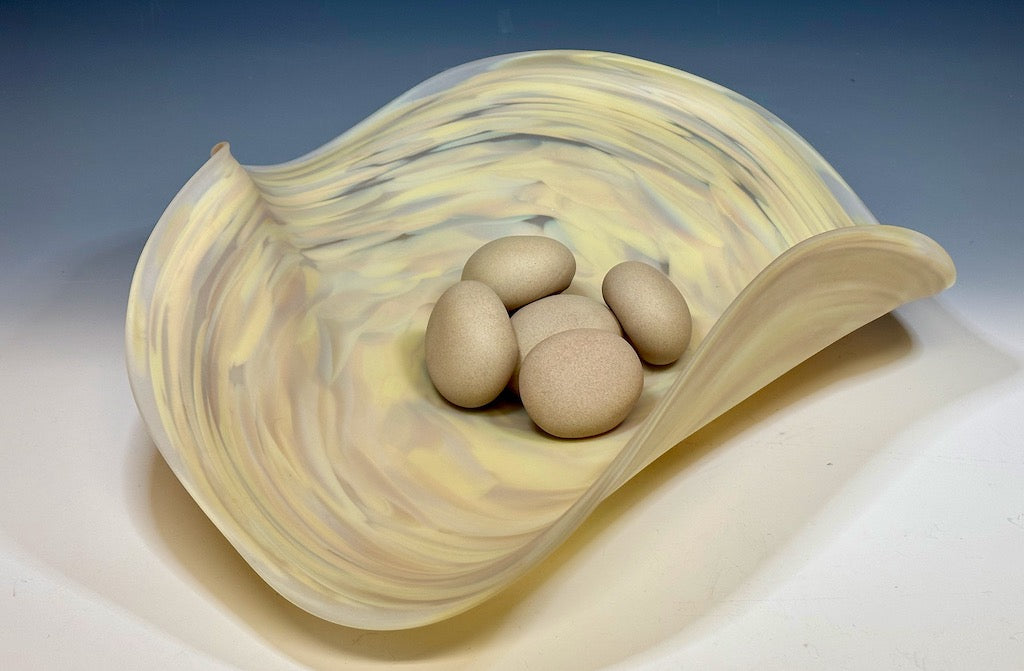 River Rock Series - Small Yellow Vortex Free Flow Glass Bowl with Glass River Rocks