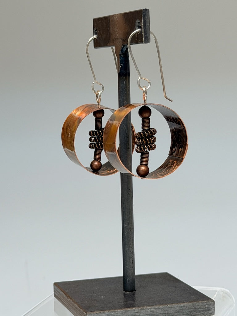 ARTS AND CRAFTS INSPIRED FLAME PATINA COPPER EARRINGS JH156
