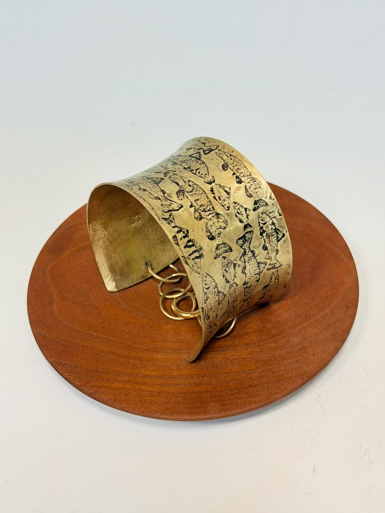 FISH DESIGN PATINA BRASS CUFF WITH BRASS LINK CLASP JH160
