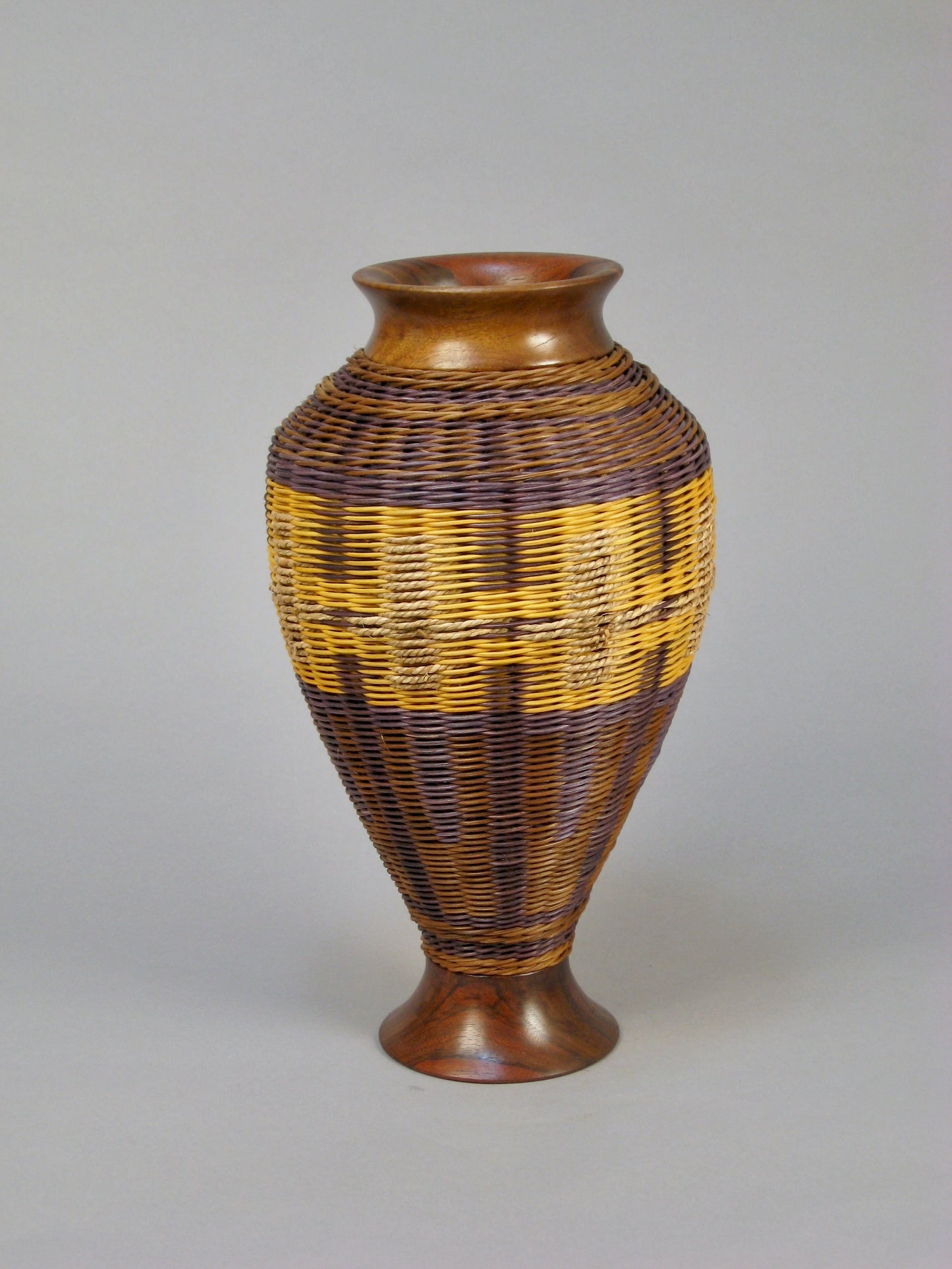 GOLD CHAIN MIXED MEDIA BASKET WITH WALNUT TOP AND BASE