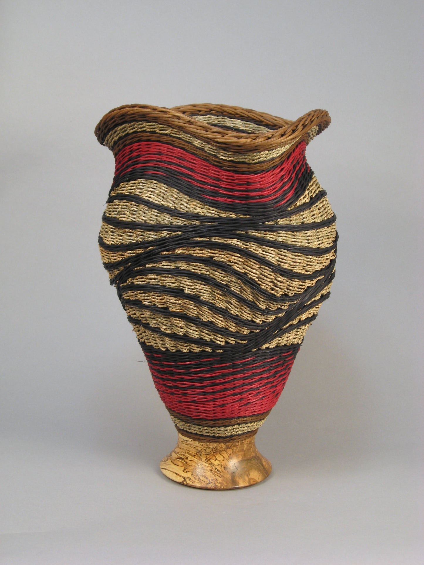 TRIPLE SPIRAL MIXED MEDIA BASKET WITH SPALTED MAPLE BASE