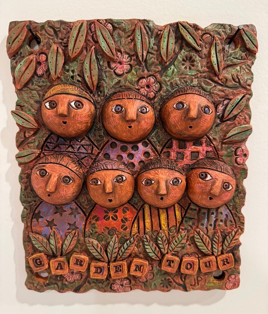"GARDEN TOUR" CERAMIC MIXED MEDIA WALL SCULPTURE