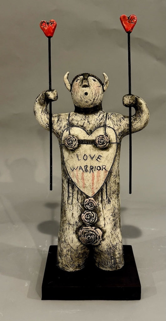 "LOVE WARRIOR" CERAMIC MIXED MEDIA SCULPTURE