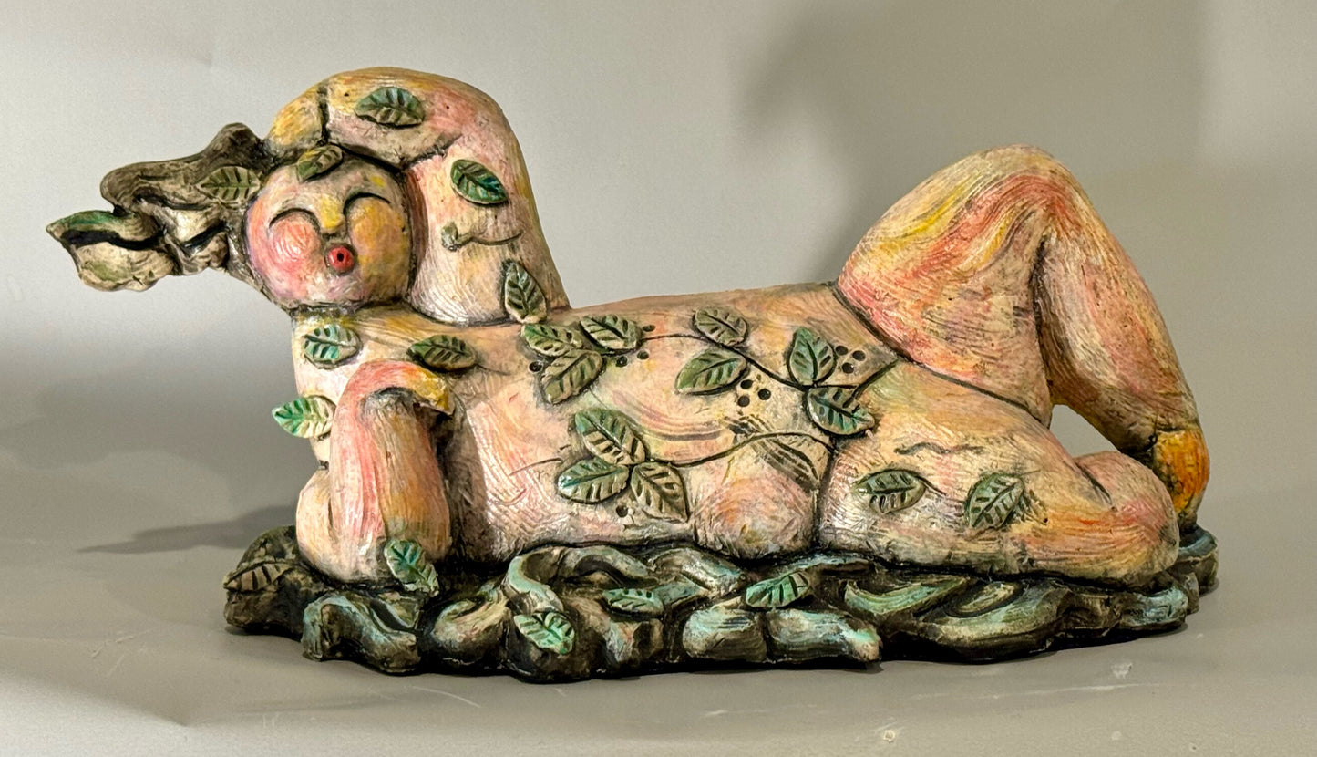 "DREAMING IN GREEN" CERAMIC MIXED MEDIA SCULPTURE