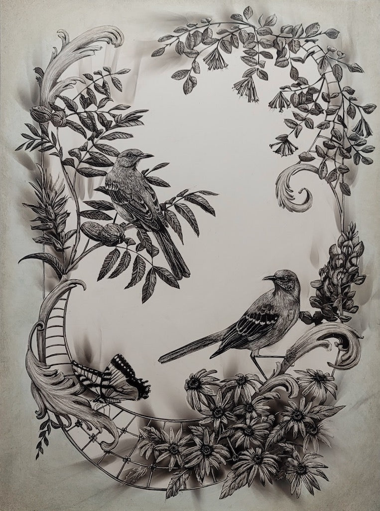 "SOUTHERN NATURE" Original Fumage Drawing on Clay Board/Framed Lucy