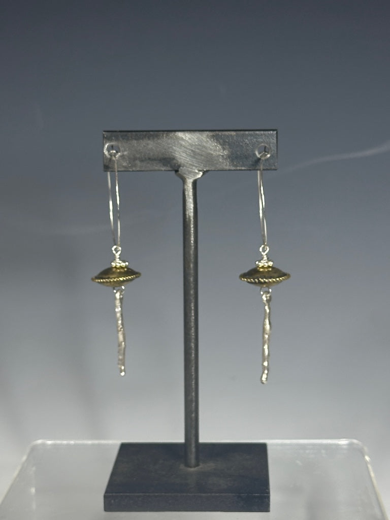 STERLING SILVER HOOP WITH BRASS DISC DROP EARRINGS LCE1018