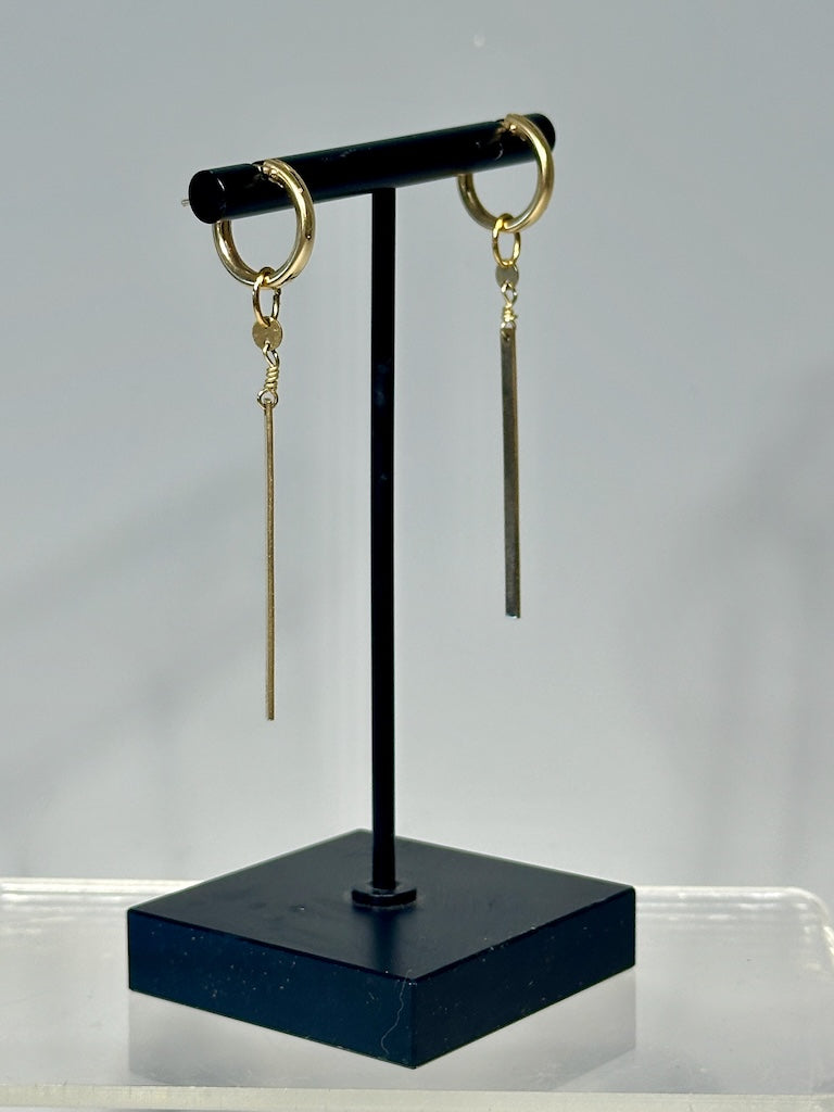 GOLD FILLED STERLING SILVER HOOP AND ROD DROP EARRINGS LCE1070