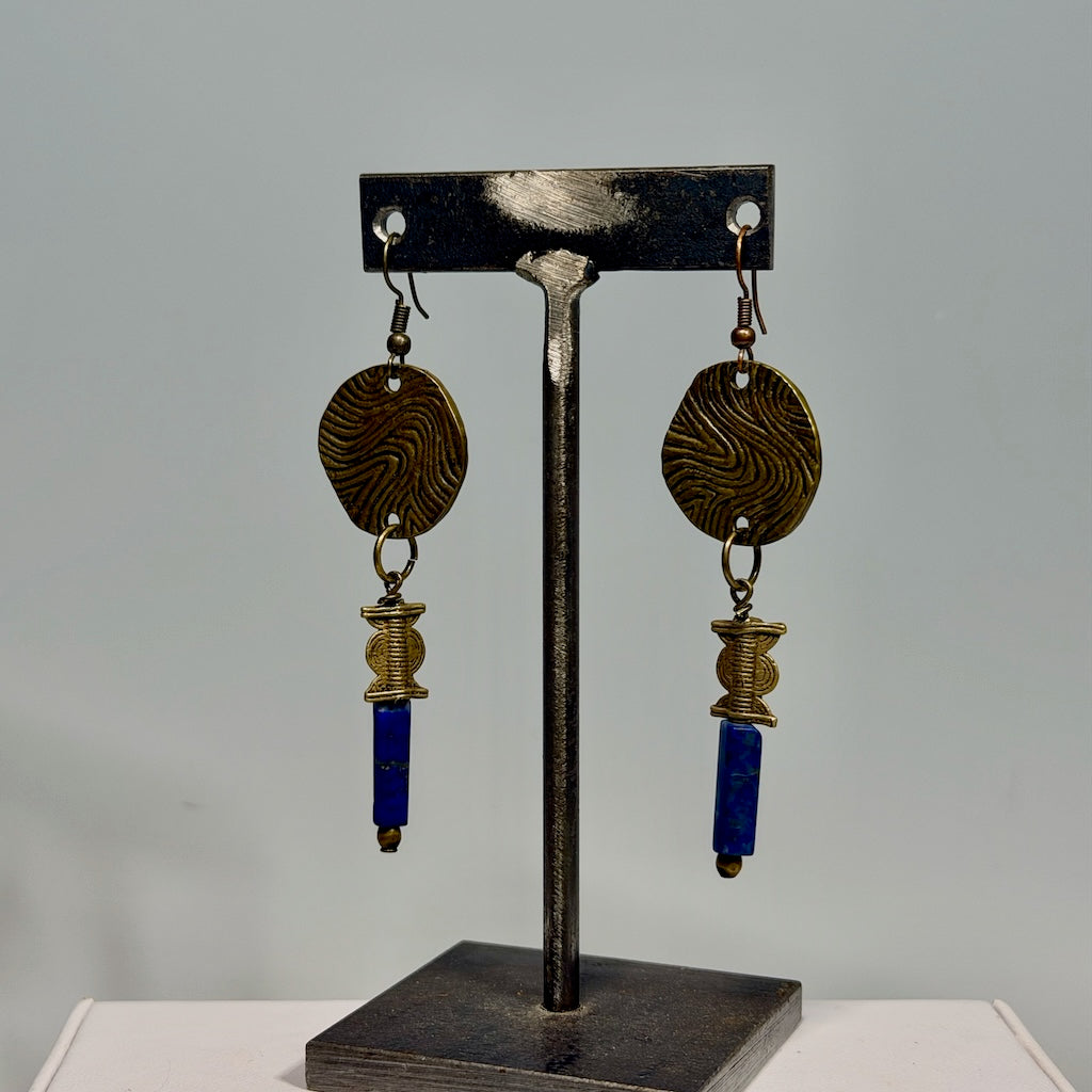 LAPIS AND BRASS DROP EARRINGS LCE2023