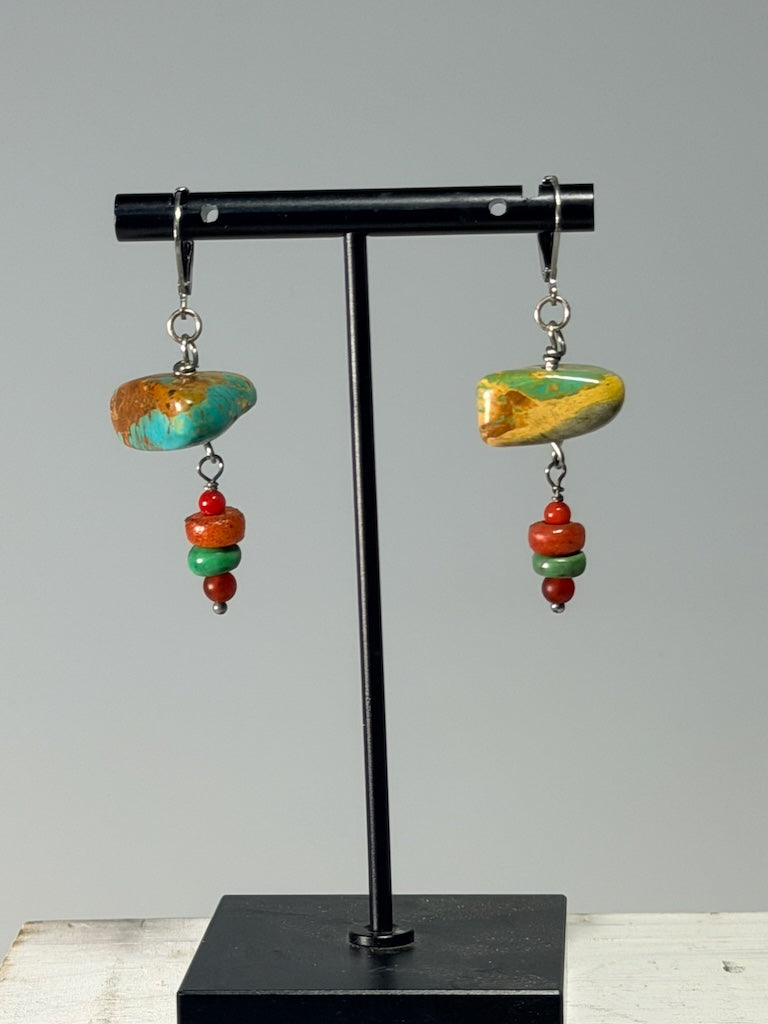 TURQUOISE CHUNK AND CORAL EARRINGS LCE2055