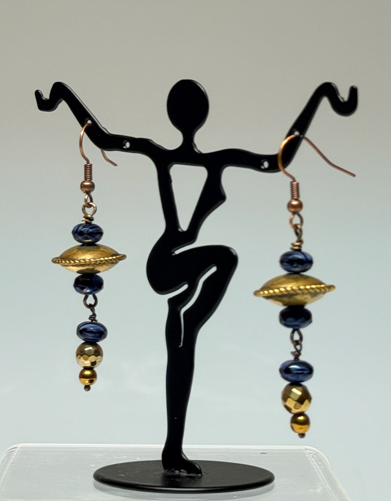 LAPIS AND BRASS DROP EARRINGS LCE2065