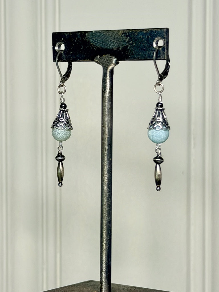 AMAZONITE AND STERLING SILVER CAP EARRINGS LCE2085