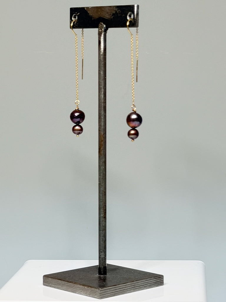 GOLD FILLED STERLING SILVER THREAD EARRINGS WITH FRESHWATER PEARLS LCE3009