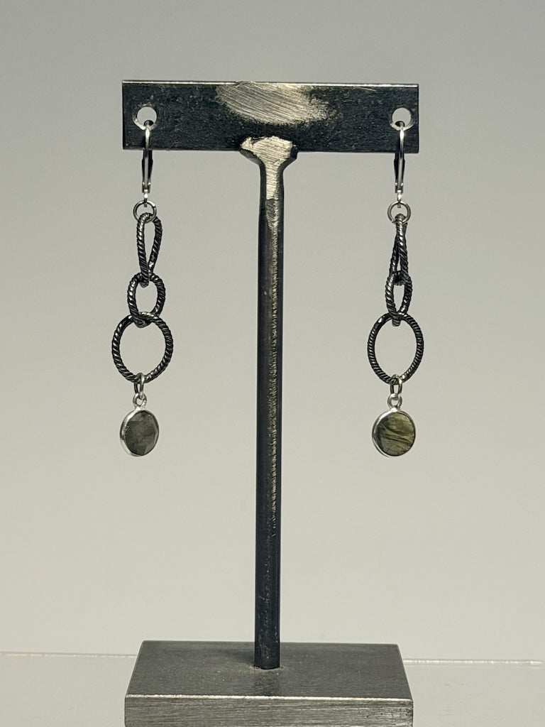 OXIDIZED STERLING SILVER AND LABRADORITE DROP EARRINGS LCE3044